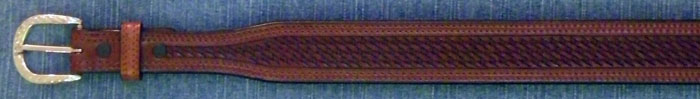 Tan 1 3/8 " Tapered to 1 " Hand Tooled Basket Weave Belt